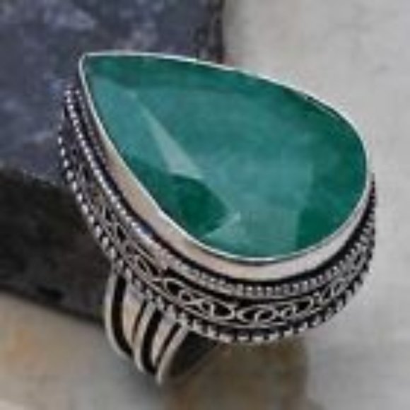 Handmade Jewelry - Handcrafted Emerald Gemstone Ring  Size 6.75